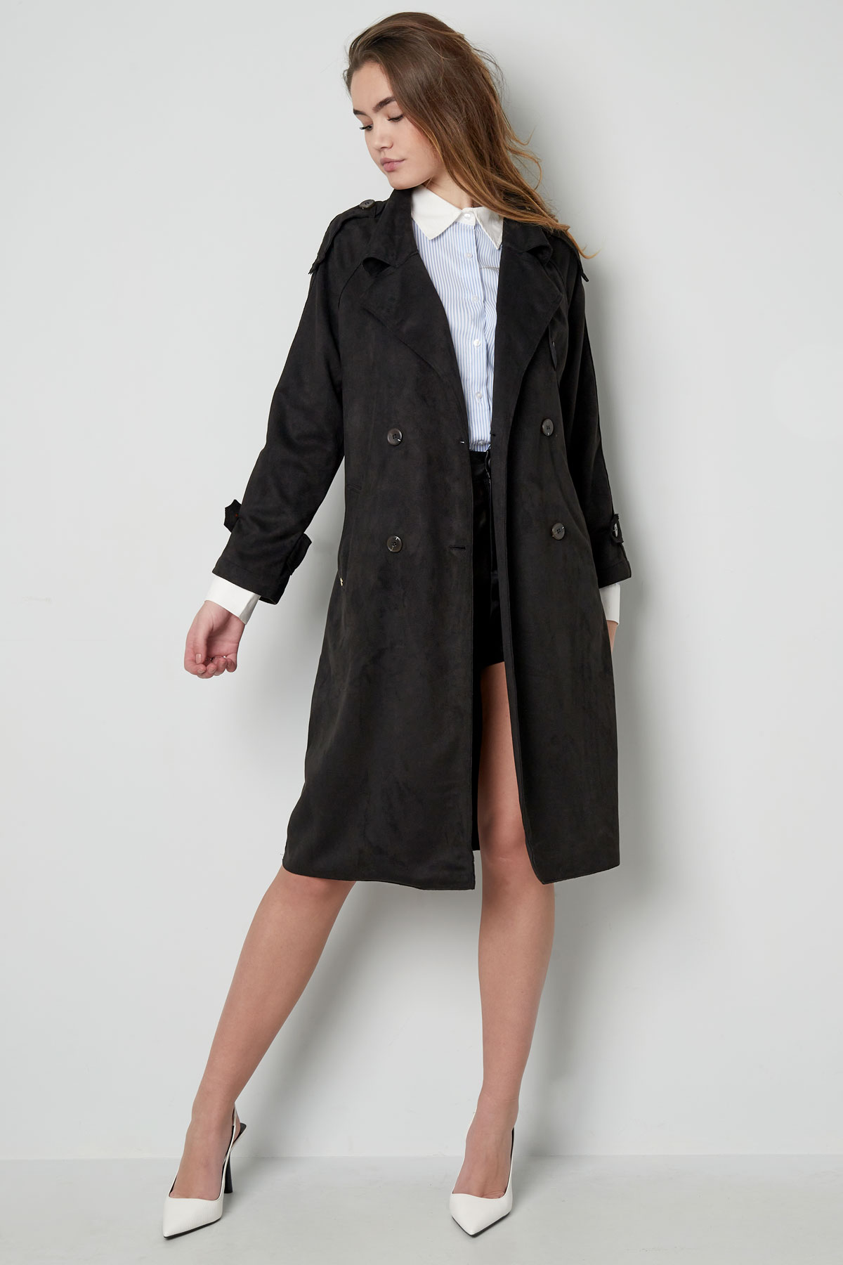 Classic trench coat suede - green L h5 Picture12